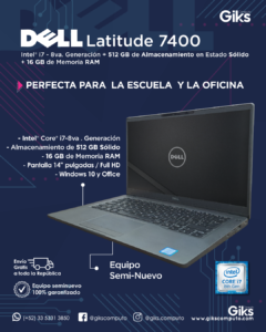 Dell Latitude 7400. Core i7 8va. 16GB RAM. 512GB SSD