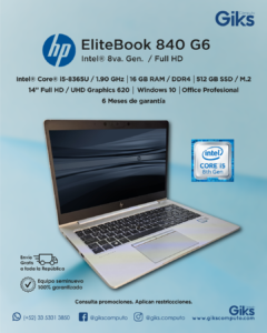 Hp Laptop Elitebook 840 G6. Core i5 8va Gen. 16GB RAM. 256GB SSD