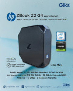 Workstation HP Zbook Z2 mini G4. Intel Xeon E-21. 32GB RAM. 512GB SSD. 4GB Video.