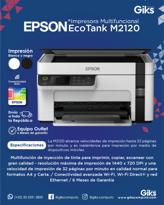 Multifuncional Epson Ecotank M2120 a Blanco y Negro. Wifi. 