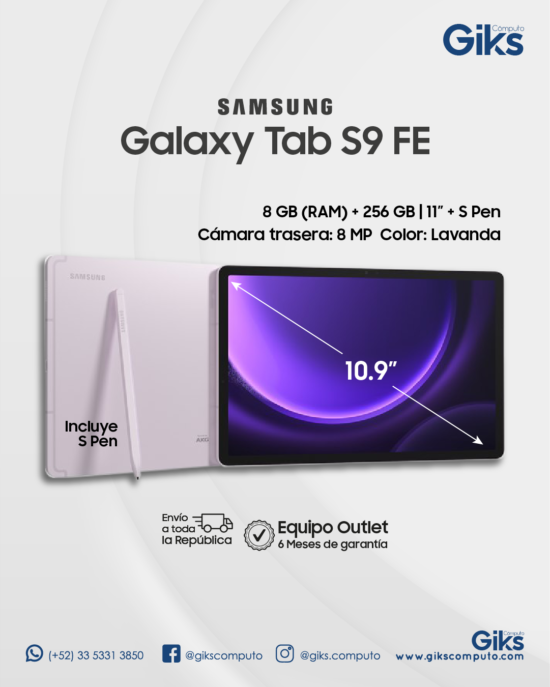Galaxy Tab S9 Fe. 8gb RAM. 256gb SSD. Funda protectora + S-Pen
