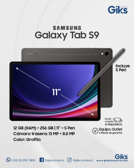 Tablet Galaxy Tab S9. 12gb RAM. 256GB SSD. Pantalla 11" 2K. Con S-Pen