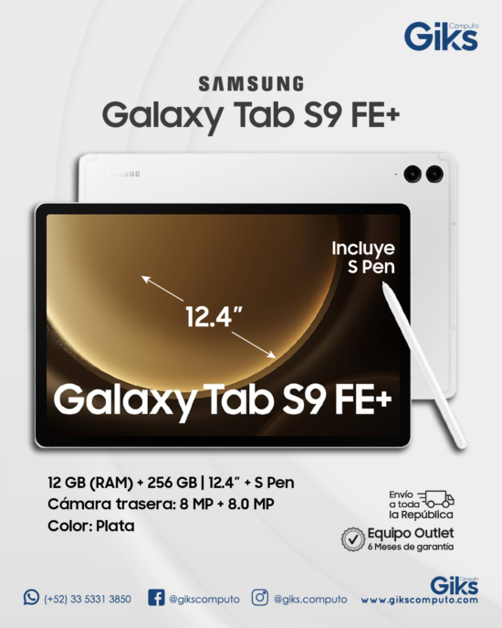 Tablet Galaxy Tab S9Fe+. 12gb RAM. 256GB SSD. Pantalla 12.4". Con S-Pen