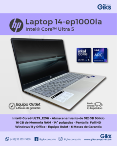 Laptop HP 14-ep1000. Core Ultra 5. 16GB RAM. 512GB SSD. Intel ARC. pantalla 14". NUEVA