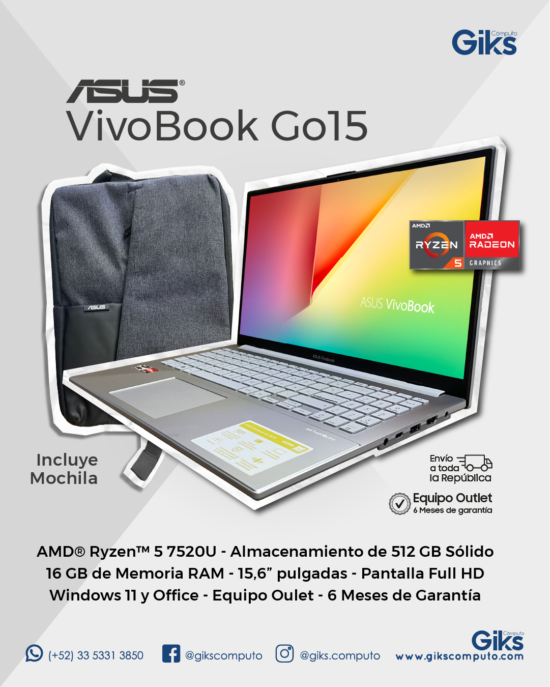 Asus Vivobook GO 15. Ryzen 5. 16GB RAM. 512GB SSD. Mochila de regalo. NUEVA