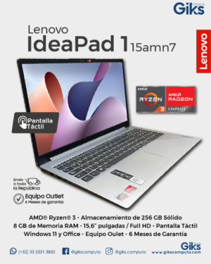 Lenovo Ideapad 1. Ryzen 3. 8GB RAM. 256GB SSD. Pantalla 15.6" TOUCH. NUEVA