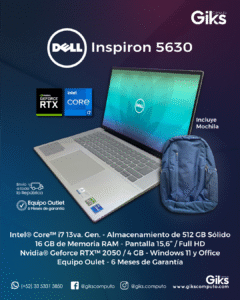 Dell Inspiron 5630. Core i7-13va gen. 16GB RAM. 512GB SSD. RTX 2050 4GB. Pantalla 15.6. Con Mochila. NUEVA