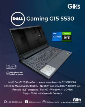 Dell Gamer G15 5530. Intel Core i7-13va gen. 32GB RAM. 512GB SSD. RTX 4050 DE 6GB. NUEVA