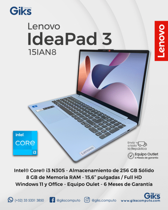 Lenovo Ideapad 3. Intel Core i3-12va. 8GB RAM. 256GB SSD. Pantalla 15.6. NUEVA