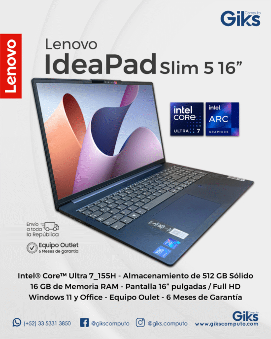 Lenovo Ideapad Slim 5. Intel Ultra 7. 16GB RAM. 512GB SSD. Pantalla 16". NUEVA