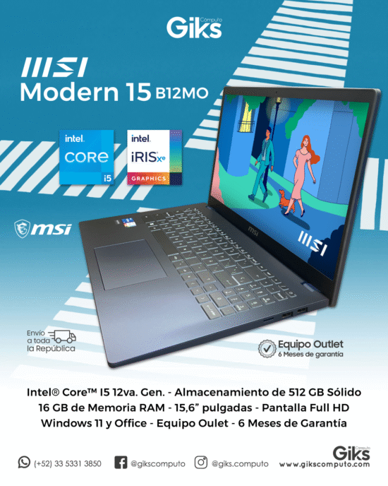 MSI Modern 15. Intel i5-12va. 16GB RAM. 512GB SSD. Pantalla 15.6", NUEVA