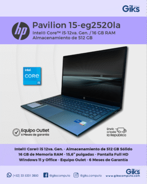 HP Pavilion 15-eg2520la. Core i5-12va Gen. 16GB RAM. 512GB SSD. Pantalla 15.6" NUEVA