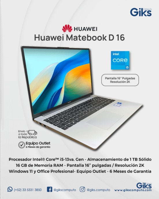 Huawei Matepad D 16. Core i5-13va gen. 16GB RAM. 1B SSD. Pantalla 16" 2K. NUEVA