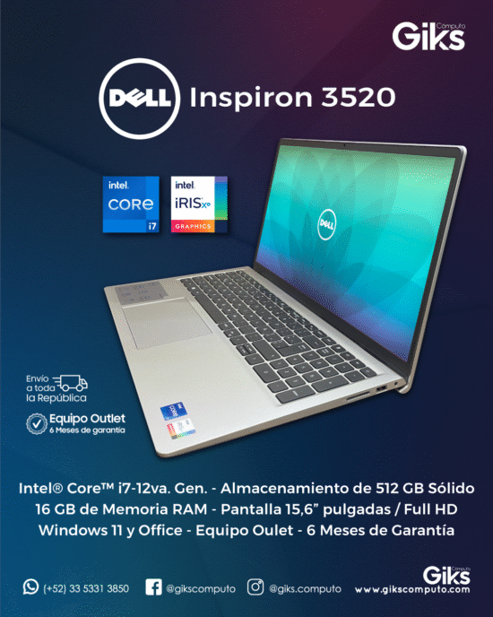 Dell Inspiron 3520. Core i7-12va gen. 16GB RAM. 512GB SSD. Pantalla 15.6 NUEVA