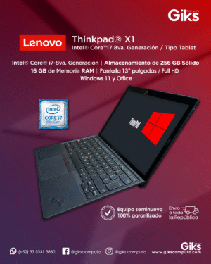Lenovo Thinkpad X1. Core i7-8va gen. 16gb ram. 256gb ssd. Pantalla 14" TOUCH. Tipo tableta