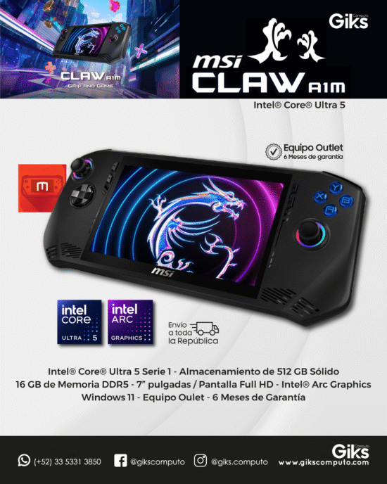 Consola portatil Gaming MSI Claw. Intel Ultra 5. 16GB RAM. 512GB SSD. Arc 4gb. NUEVA