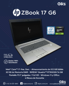 HP Zbook 17 G6. Core i7. 32gb RAM. 512gb SSD. 16GB Video. Pantalla 17"