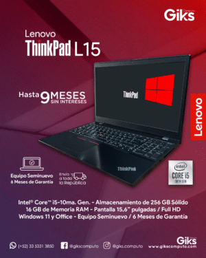 Lenovo Thinkpad L15. Core i5-10ma Gen. 16GB RAM. 512GB SSD. Pantalla 15.6".