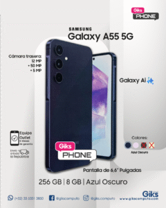 Samsung Galaxy A55 5G. 256GB. 8GB RAM. Dual SIM. Pantalla 6.6". Galaxi Ai