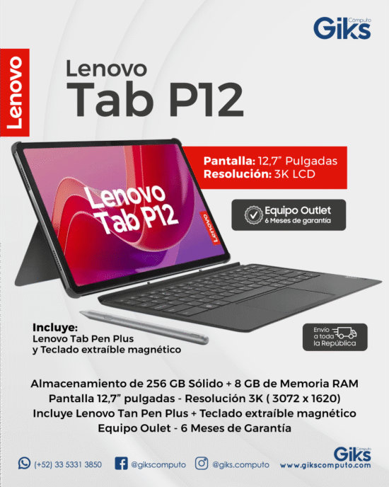 Tablet Lenovo Tab P12. 8gb RAM. 256gb SSD. Pantalla 12" + Funda + Teclado + Lapiz