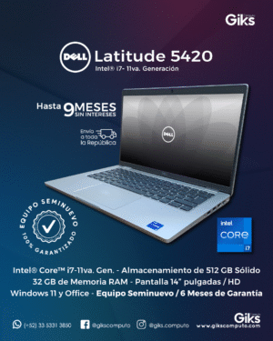 Dell Latitude 5420. Core i7-11va Gen. 16GB RAM. 512GB SSD. Graficos Iris XE. SEMI NUEVA