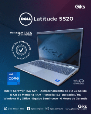 Dell Latitude 5520. Core i7-11va Gen. 16GB RAM. 512GB SSD. Pantalla 15.6. Graficos Iris XE. SEMI NUEVA