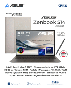 Asus ZenBook S14. Intel Ultra 7. 32GB RAM. 1TB SSD. Pantalla 14" OLED TOUCH + Funda. NUEVA