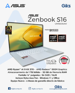 Asus ZenBook S16. RYZEN IA 9. 32GB RAM. 1TB SSD. Pantalla 16" OLED TOUCH. NUEVA