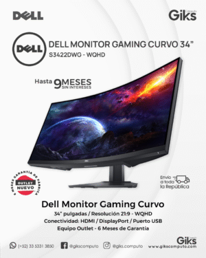 Monitor Dell Gaming de 34" Curvo. Resolucion WQHD 3440x1440. 144HZ.  S3422dwg. NUEVO