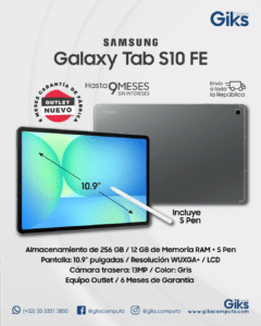 Tablet Galaxy Tab S10 Fe. 12gb RAM. 256GB SSD. Pantalla 10.9". Con S-Pen. Color Gris