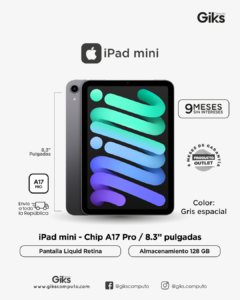 iPad Mini A17 PRO Wi-fi. 128gb Almacenamiento. 8.3". Gris Espacial