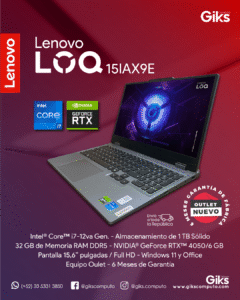 Lenovo Gamer LOQ. Core i7-12va gen. 32GB RAM. 512GB SSD. RTX 4050 6GB. Pantalla 16". NUEVA