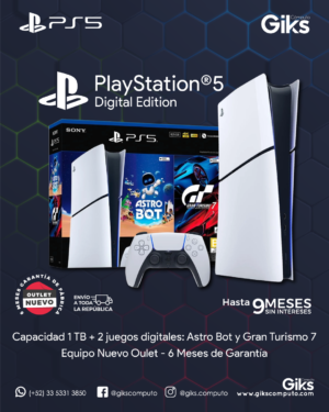 Playstation 5 Digital Slim. 1TB. Bundle con 2 juegos Digitales Gran Turismo 7 y Astrobot. NUEVO