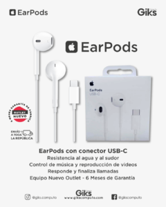 Audifonos Apple EarPods. Con cable USB tipo C. NUEVOS OUTLET