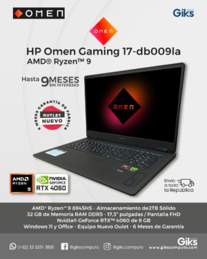 HP Omen 17. Ryzen 9. 32GB RAM. 2TB SSD. Pantalla 17". RTX 4060 8GB