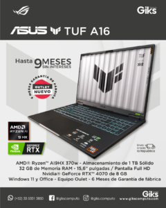 Asus TUF A16. Ryzen Ai9. 32GB RAM. 1TB SSD. RTX 4070 de 8GB. Pantalla 15.6". NUEVA OUTLET