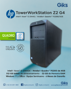 WorkStation HP Tower Z2 G4 . Intel Xeon E2. 32GB RAM. 512GB SSD. Nvidia Quadro 4GB Video. Semi nueva