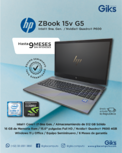 HP Zbook 15V G5. Intel Core i7-9750H 16gb 512GB. Nvidia Quadro P600 4GB. Pantalla 15.6"