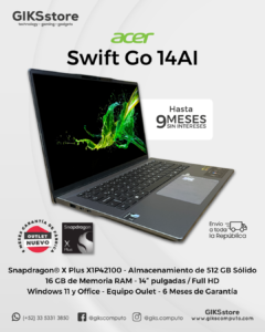 Acer Swift Go 14 AI. Snapdragon X Plus. 16GB RAM. 512GB SSD. Pantalla 14" – Nuevo Outlet