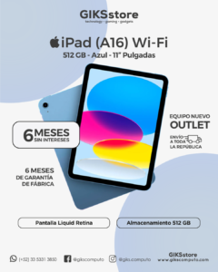 Apple iPad (A16) Wi-Fi. Pantalla Liquid Retina 11”. 512 GB.. Color Azul. Nuevo Outlet