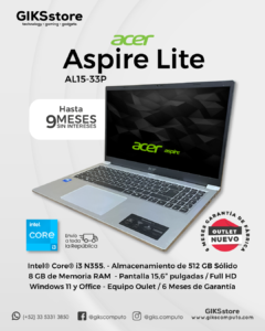 Acer Aspire Lite AL15. Intel Core i3. 8 GB RAM. 512 GB SSD. Pantalla 15.6” Full HD. Nuevo Outlet