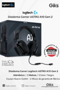 Audífonos Gamer Logitech ASTRO A10 Gen 2. Alámbricos. 2 m. 3.5 mm. Color Negro. Nuevo Outlet