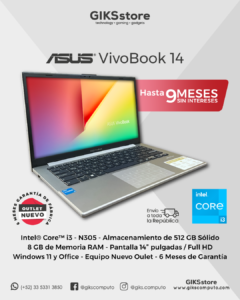 Asus Vivobook 14. Core i3. 8GB RAM. 512GB SSD. Pantalla 14". Nuevo Outlet