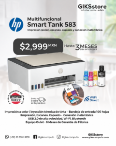 Multifuncional HP Smart Tank 583 a Color. Imprime, escanea y saca copias. Tinta Continua. Nuevo Outlet