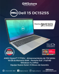 Dell 15 DC15255. Ryzen 7. 16 GB RAM. 1 TB SSD. Pantalla 15.6” Full HD. Nuevo Outlet