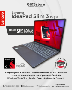 Lenovo Ideapad 3. Snapdragon X. 24gb RAM. 512gb SSD. Pantalla 15.6". Bateria 12 horas. Nuevo Outlet