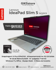 Lenovo Ideapad Slim 5. Snapdragon X Plus 16gb Ram 512gb Ssd. Pantalla 14". Bat 12 horas. Nuevo Outlet