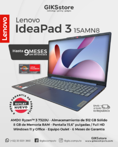 Lenovo IdeaPad 3. Ryzen 3. 8 GB RAM. 512 GB SSD. Pantalla 15.6” Full HD. Nuevo Outlet