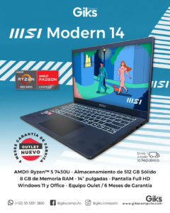 Thin & Light Msi Modern 14. Ryzen 5 7740u. 8gb Ram 512gb SSD. Negro. Nuevo Outlet