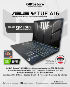 Asus Tuf A16. Ryzen 5 7535hs. 16gb Ram. 512gb Ssd. Rtx 4050. Nuevo Outlet
